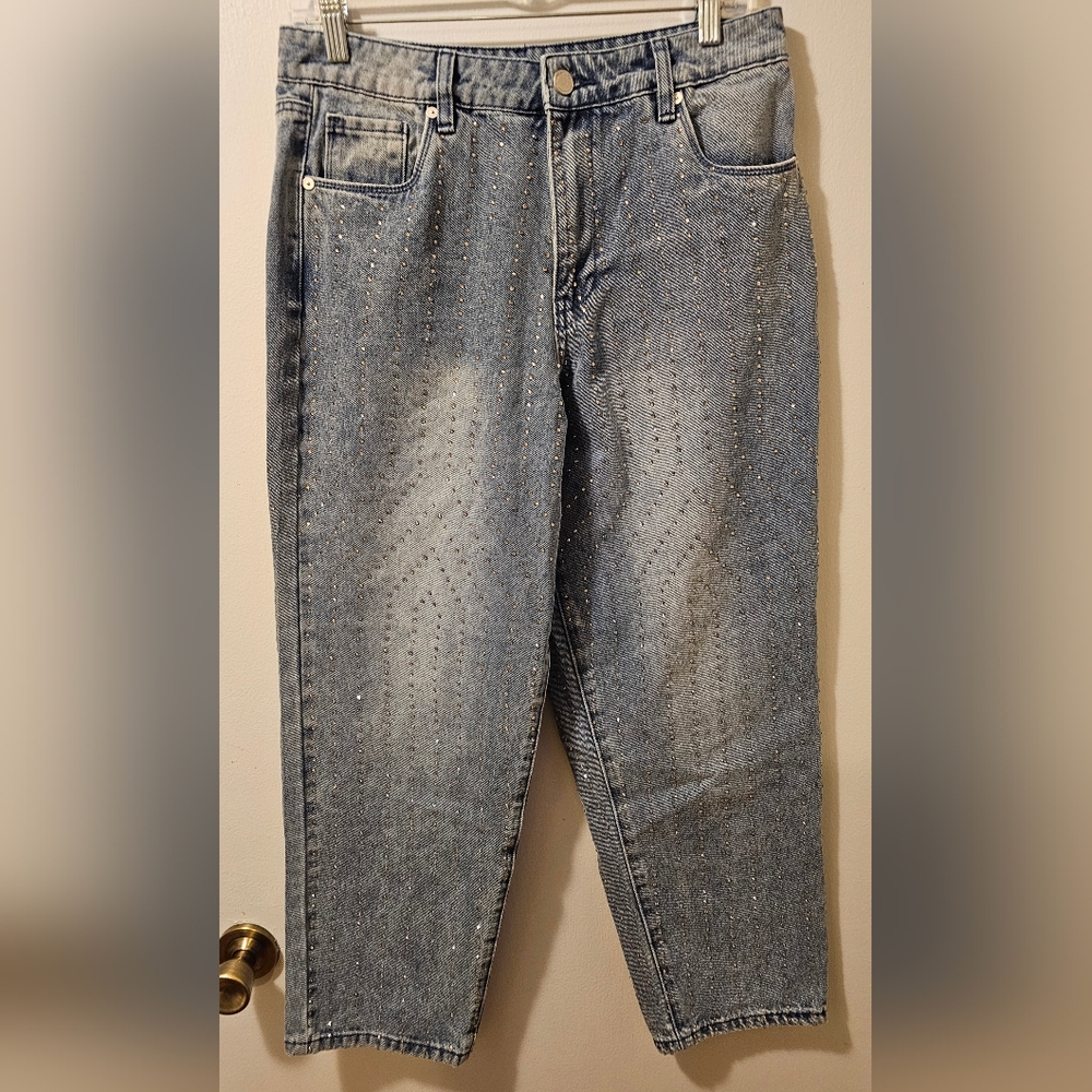 Blank NYC All Over Rhinestone Ankle Cotton Jeans Blue Women's Size 29